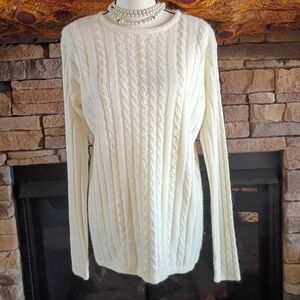 Renēe Marsh Ivory White Braided Knit Ribbon Pearl Sweater